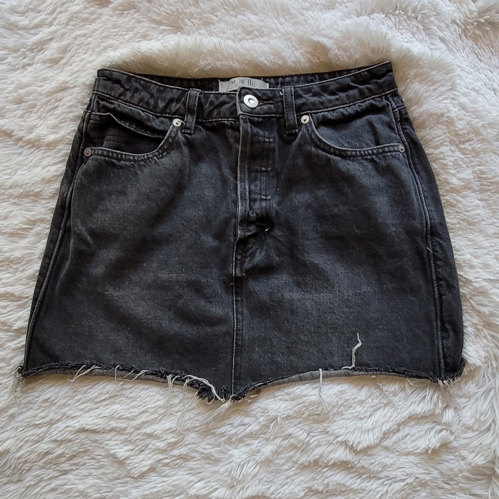 We The Free Sz 26 Black Denim Skirt Button Fly W 28 L 13.5